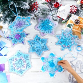 DoubleFill 60 Sets Snowflakes Suncatchers Craft Kit Bulk Winter Snowflakes Tissue Paper Craft Make Your Own Snowflake Stained Glass Ornament Crafts for Window Art Activities Xmas Decoration