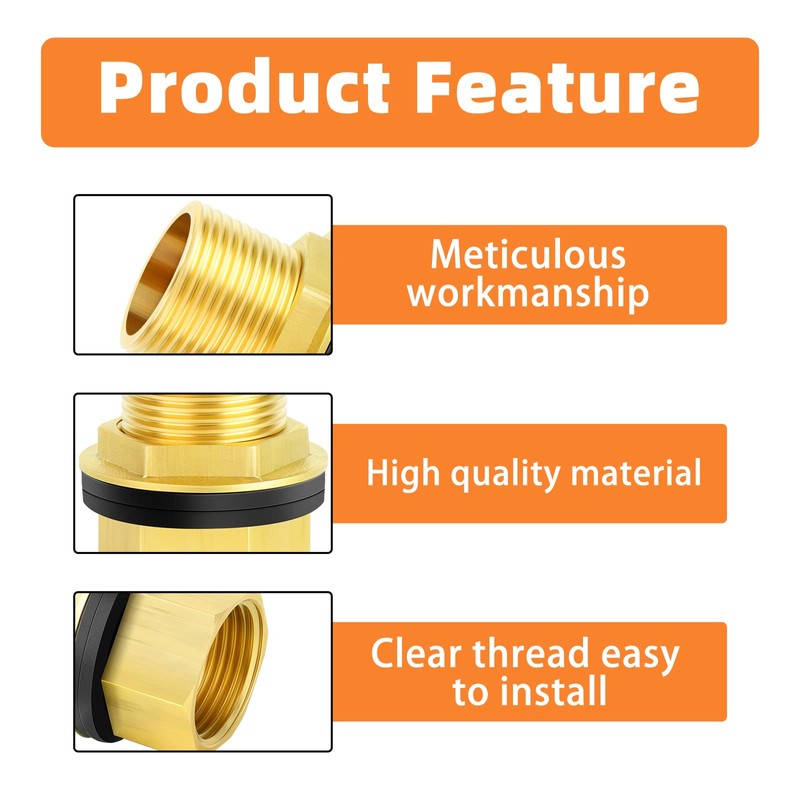 GASHER 2PCS Brass 1" Female 1" Male Bulkhead Tank Connector