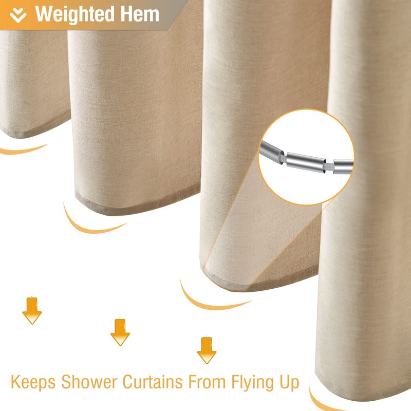 BTTN Fabric Shower Curtain, Linen Textured Heavy Duty Polyester Cloth