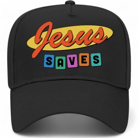 Jesus Saves Colorful Vintage Trucker Hat | God | Premium Snapback Baseball Hat for Men & Women (US, Alpha, One Size, Black)