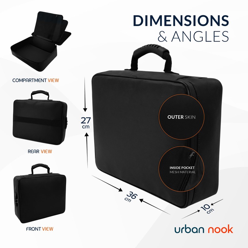 Urban Nook Fireproof Document Box - 3-Layer Lockable Storage Box,