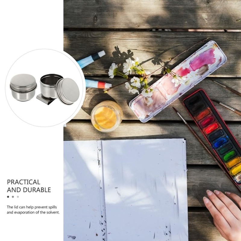 BESPORTBLE 2pcs Oil Painting Palette Cup with Lid Stainless Steel