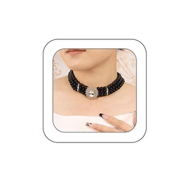 Bethynas Boho Layered Pearl Rhinestones Choker Necklace Vintage Chunky Pearl Crystal Pendant Short Necklace Chain Bridal Prom 1920s Costume Party Jewelry for Women (Pearl 8 - black)