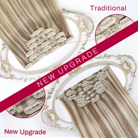 Moresoo Hair Extensions Clip in Human Hair Balayage Dark Brown to Medium Brown with Blonde Ombre Clip in Hair Extensions Human Hair Double Weft Clip on Extensions Human Hair 7pcs 120g 20Inch