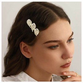 Iaceble Boho Pearl Leaf Hair Clips Gold Leaf Hairpins Crystal Leave Hair Barrette Vintage Pearl Rhinestone Barrette Decorative Hair Accessory for Women and Girl Headdress