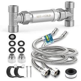 Crispaire Replacement 304 Stainless Steel Sensor Valve Kit for Instant Hot Water Recirculating Pump System, Includes Valve & 2 x 20-in PEX Supply Lines for Potable Water & Adaptors & Teflon Tape