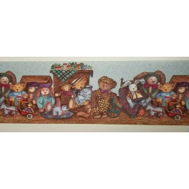 Encore Stuffed Animals Toys Blue Brown Multi Color Wallpaper Border by Encore