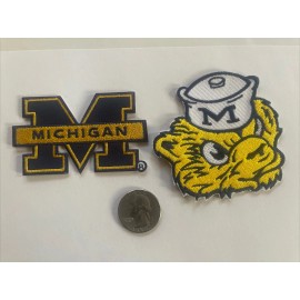 (2) University Of Michigan Wolverines Embroidered Iron On Patches Patch Lot 3”