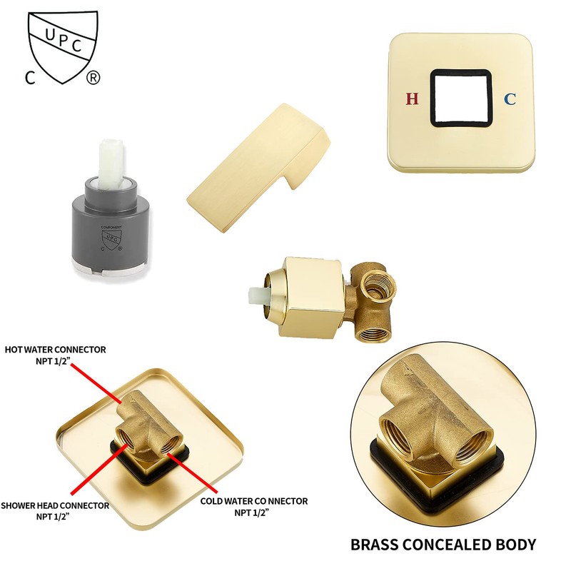 Brushed Gold Shower Faucet GGStudy Single Function Shower Trim Kit