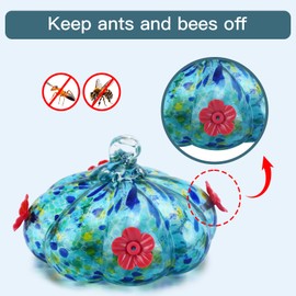 Hummingbird Feeder for Outdoors, Leak Proof Hummingbird Feeder with Four Holes for Outside Flat Hummingbird Feeders Feeder for Garden Blue Pumpkin Shape