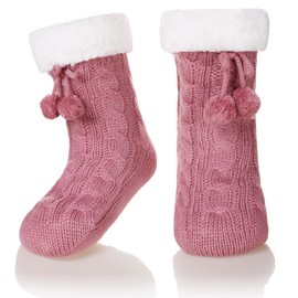SeeyAN Kids Slipper Socks Boys Girls Fuzzy Non Slip Winter Fleece Lined Warm Cozy Christmas Thick Fluffy Socks (Light Purple, 8-12 Years)