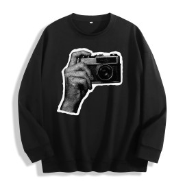 Retro Camera Hand Graphic Crewneck Sweatshirt, US Warehouse, 6 ColorsSize: L, Color: Ivory
