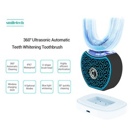 smiletech Automatic Toothbrush,Sonic Glow Toothbrush Teeth Whitening Kit,Sonic Brush,Equipped with Two Replacement Brush Heads (Black-Blue)