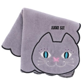 ANNA SUI 109482-0008-04 Towel Handkerchief, Cat Embroidery, Handkerchief Towel, Women's Cat, Cat (Gray)