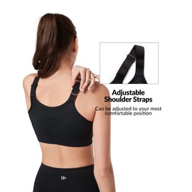 Yvette Adjustable Sports Bras for Women High Impact - Zip Front Sports Bra Plus Size Wireless for Running Workout,Black,Small Plus