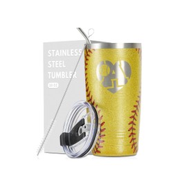 Onebttl Softball Accessories for Girls, Initial Softball Gifts for Girls Teenager Women, 20oz Stainless Steel Tumbler, Gifts for Team Senior Night Birthday Graduation Christmas- A