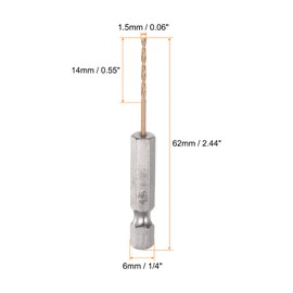 sourcing map 5pcs 1/4" Hex Shank Drill Bits 1.5mm Titanium Drill Bits Set M35 High Speed Steel Twist Drill Bit 62mm Long Fully Ground for Wood, Stainless Steel, Metal, Plastic Plastic