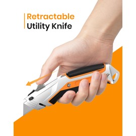Bilivein Heavy Duty Utility Knife Retractable - Metal Box Cutter for Carpet/Outdoor Indoor Construction Marking - Cardboard Cutter with Blade Storage Design - 2 Pack