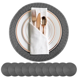 UNGFEI 10 PCS Dark Grey Round Table Placemats, 38cm Woven PP Placemats for Dining