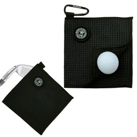 MAGOLFIN Small Magnetic Golf Towel with Clip, Microfiber Waffle Design - Industrial Strength Magnet for Glof Balls, Golf Bags, Carts Clubs - Black