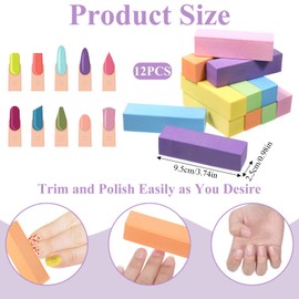 Grevosea Nail Buffer Block, 12 PCS 4 Sided Sanding Nail Files and Buffers for Natural and Acrylic Nails Buffing and Shinning Manicure Tools for Nail Salons and Home Use (6 Colors)