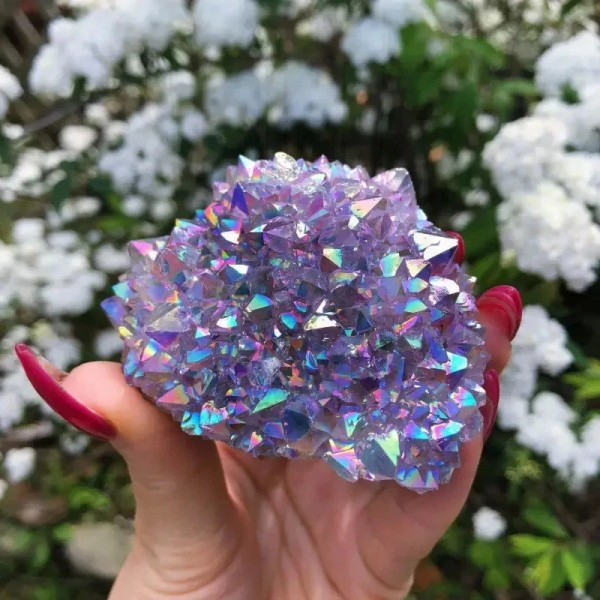 Raw Purple Angel Aura Cluster Titanium Geode Quartz Healing Crystal