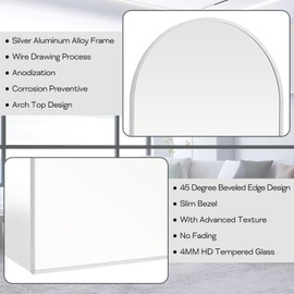 Minuover 28" x 36" Silver Arched Mirror, Large Arch Bathroom Vanity Mirror, Modern Aluminum Alloy Metal Frame Arch Mirror for Living Room, Bedroom, Entryway, Tempered Glass, Shatter Proof, Anti-Rust