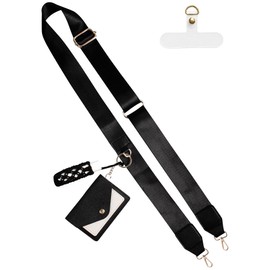 BIHRTC Phone Lanyard Crossbody Shoulder Strap Cell Phone Strap Clip and Go Strap Multifunctional Phone Lanyard with Wallet and Handmade Waved Net Chapstick Holder for Phone Black