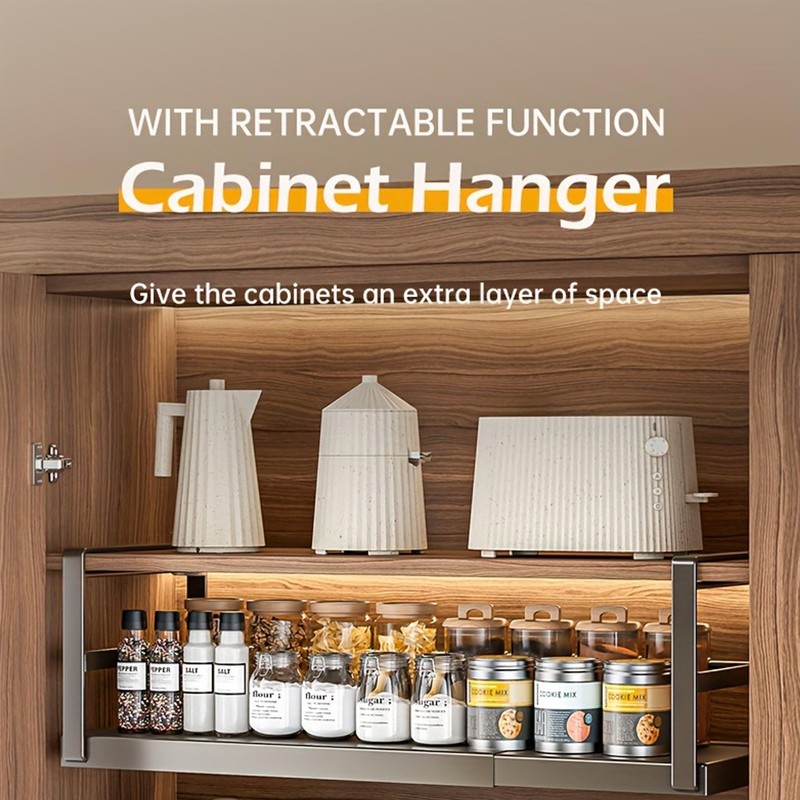 Hanging Under Shelf Storage Basket, Adjustable Width Under Cabinet Add-on