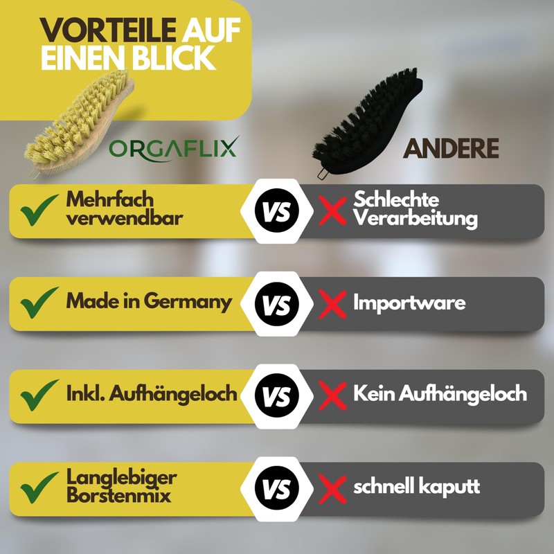 ORGAFLIX Scrubbing Brush, Set of 3, Made in Germany, Durable