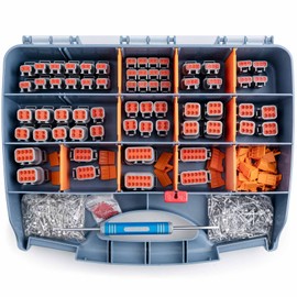 JRready ST6331 Deutsch Connector Kit, 2 3 4 6 8 12 Pin Waterproof DTM Connectors,Size 20 Stamped Contacts (16-22 AWG),Seal Plugs,Deutsch Removal Tool,Automotive Connectors Kit for Marine,Motorcycle