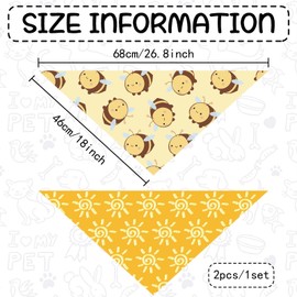 craspire Double-Sided Pack of 2 Dogs Pineapple with Bee Motif, Yellow Sun Pattern, Pet, Pineapple Spring Bees, Triangular Scarf for Medium and Large Dogs, Reversible Cat Scarf, Adjustable