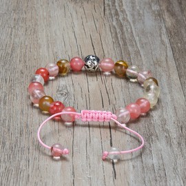 Adjustable Handmade Braided 8mm Yoga Mala Beads Bracelet for Men or Women (Pink Watermelon Tourmaline)