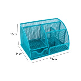 Generic Mesh Desk Tidy Organiser Office Stationery Container 5 Storage Compartment and 1 Drawer ,Blue