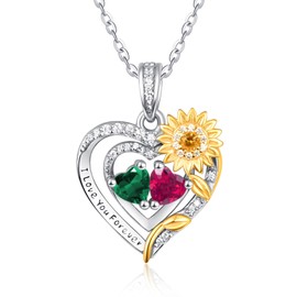 Sunflower Birthstone Necklaces 20th 30th 40th 50th 60th Birthday Gifts Jewellery for Women Mom May and July Birthstones Emerald and Ruby Necklace