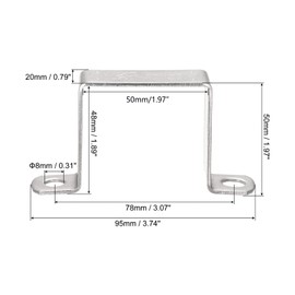 TOP-VIGOR 8Pcs U Shaped Connector Bracket 48 x 52mm 304 Stainless Steel for Door Closed Bar Holder Strut Channel and Fixing Tube Pipe Wire