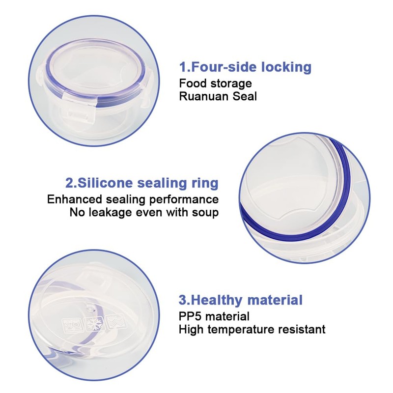 Jinsion Set of 4 PP5 Food Storage Containers with Lid,