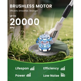 GIATATHA Electric Weed Wacker Cordless, Brushless Grass Trimmer with 2 21V 4.0Ah Batteries and Charger,4 Types of Blades String Trimmer, Weed Eater Battery Powered with Shoulder Strap, Lawn Edger Tool