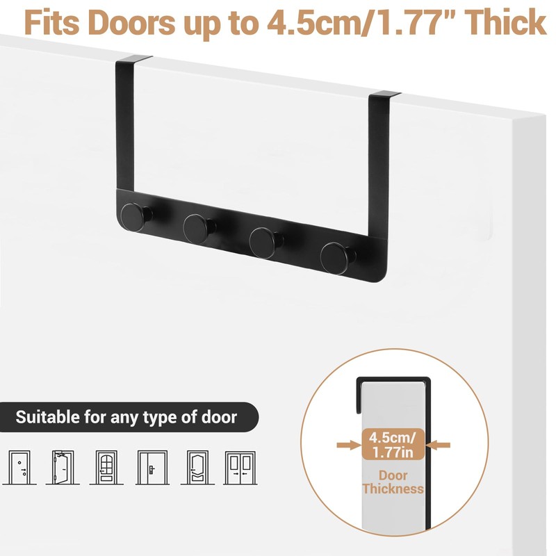 MACOLE Over Door Hook Rack with 4 Hooks, Extra Strong