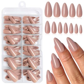 LunarCharm Pack of 240 Brown Almond Press On Nails Medium Fake Nails Press Ons, False Acrylic Nails Almond on Nails Artificial Nail Tips