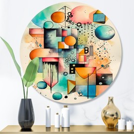 DesignQ Round Metal wall art, Geometry in Balance Blue and Orange III - Metal Wall Art For Living Room, Round wall decor, Modern Metal Round Art, Large Round Wall Art