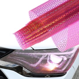AuMoHall 1 Roll Pink Holographic Laser Headlight Taillight Tint Honeycomb Graphic Chameleon Tail Light Lamp Cover Film Car DIY Self Adhesive Tint Film Sheet, 11.81'' x 62.99''