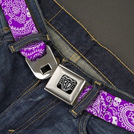 Buckle-Down Seatbelt Belt - Bandana/Skulls Purple/White - 1.0" Wide - 20-36 Inches in Length