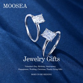 MOOSEA 2CT Radiant Cut Moissanite Rings for Women, D Color VVS1 Clarity Lab Created Moissanite Ring 18K White Gold Vermeil Moissanite Engagement Rings for Women Wife Moissanite Wedding Rings for Her