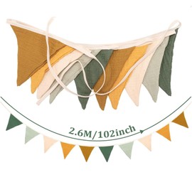 Dinghaole Fabric Bunting Banner,2.6m Cotton Bunting,Double Sided Colorful Cotton Bunting Garland,for Nursery Bedroom Birthday Wedding Garden Tea Shower Decoration,Triangle Baby Bunting(Morandi GREEN)