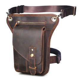 Táctica de motocicleta de cuero genuino para hombre HOJO Fanny cintura PAQUETE DE CABAJE Cross de la pierna sobre la bolsa de mensajero (A Marrón)