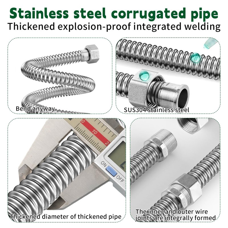 304 Stainless Steel Corrugated Pipe, Reinforced Hose, 3/4 Inch Extendible