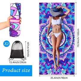 Defresit 2 Pack Microfibre Beach Towels for Adults Women Men Extra Large Lightweight Quick Dry Sand Free Travel Towel for Swim Sports with Mesh Bag 180×90cm