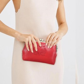 CONTACTS Full Grain Goat Leather Small Clutch Bag for Women Kiss Lock Clutch Wallet Vintage Evening Bag Wedding Purse (Red)