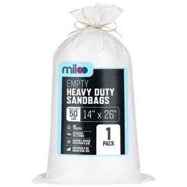 Miloo Empty Sand Bags for Flooding – Heavy Duty White Sandbags for Flooding, 14×26 in. Sand Bag with Tie String – Single UV-Treated Sandbag for Emergency Water Control